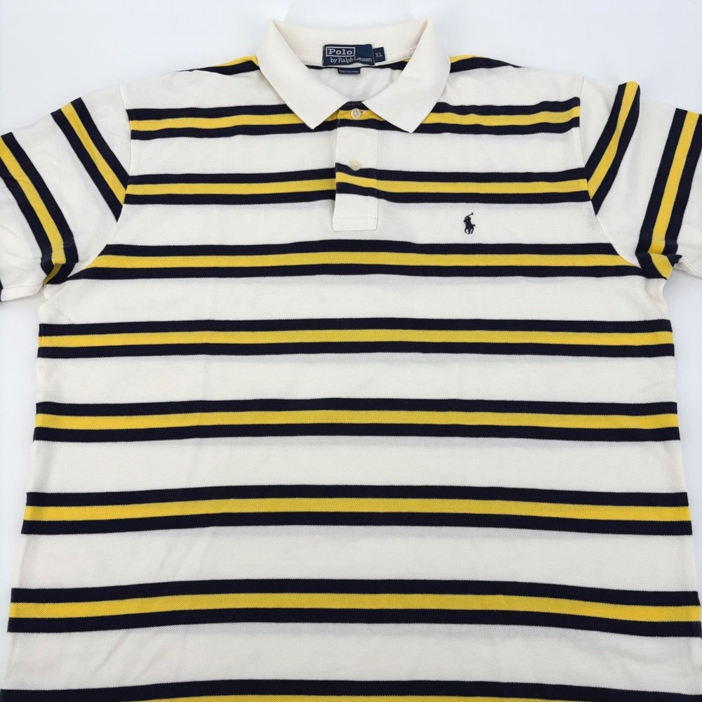 Polo Ralph Lauren Polo Shirt Striped White Black Yellow Preppy XL Rugby Nautical - Picture 4 of 7